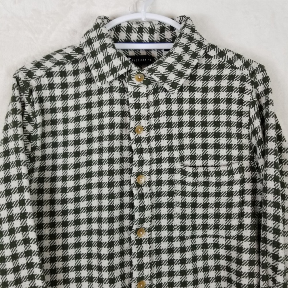 American Tall Mens Large Tall Olive Green Houndstooth Flannel Shirt AM-BS-10821 - Picture 7 of 10